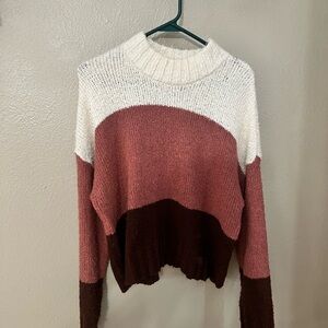 Pink Rose Cowl Neck Sweater White and Pink